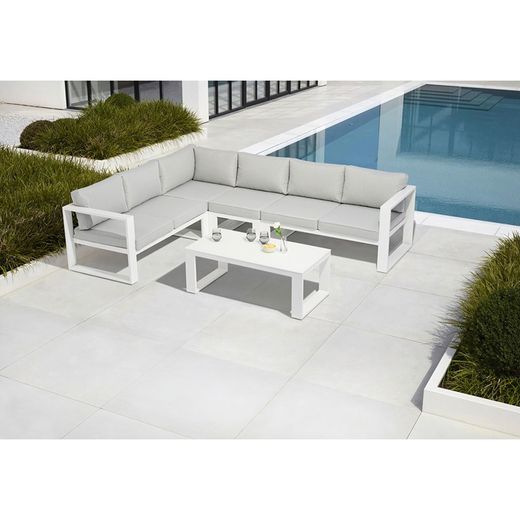 Garden sofa set made of aluminum and olefin fabric in white and gray | Nyland