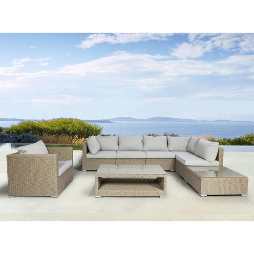 Garden corner sofa set in aluminum and synthetic rattan | California