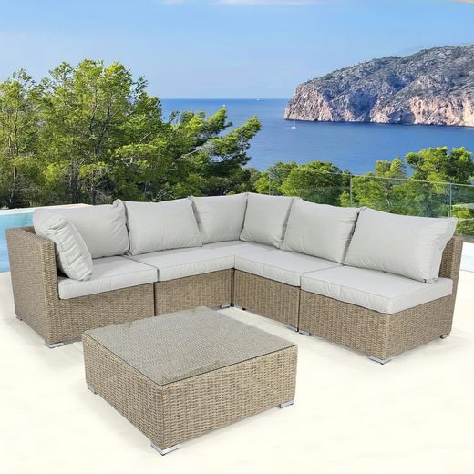 Garden corner sofa set in aluminum and synthetic rattan | California