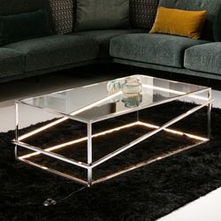 MOONLIGHT-Mesa de centro rectangular de acero y cristal con luz LED 110x70x39 cm