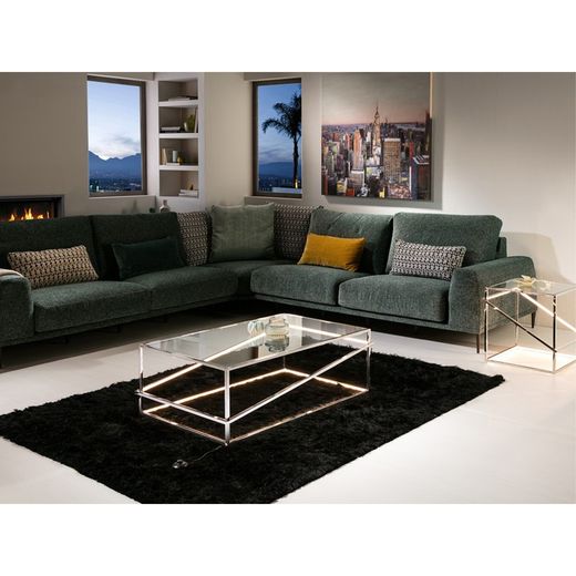MOONLIGHT-Mesa de centro rectangular de acero y cristal con luz LED 110x70x39 cm