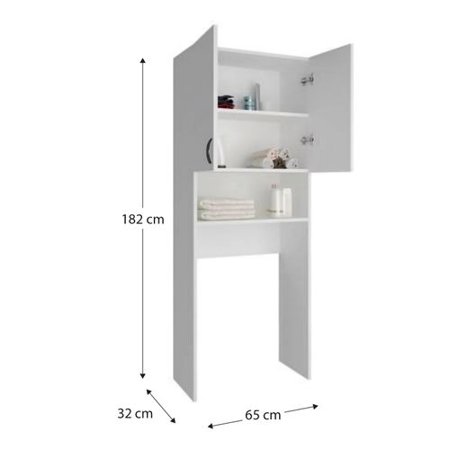 Mueble alto para lavadora de madera en blanco, 65 x 32 x 182 cm | Atenas