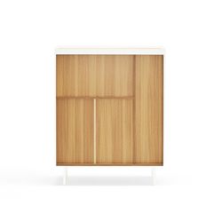 Wijnrek bijmeubel van hout in de kleur wit en eiken, 95 x 40 x 120 cm | Rand