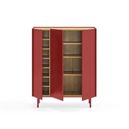 Weinregal-Beistellmöbel aus Holz in Burgunderrot und Eichenfarbe, 95 x 40 x 120 cm | Rand