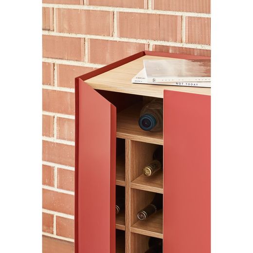 Weinregal-Beistellmöbel aus Holz in Burgunderrot und Eichenfarbe, 95 x 40 x 120 cm | Rand