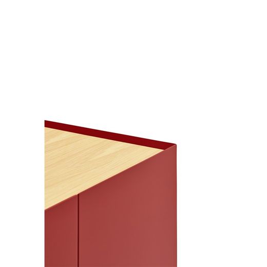 Weinregal-Beistellmöbel aus Holz in Burgunderrot und Eichenfarbe, 95 x 40 x 120 cm | Rand