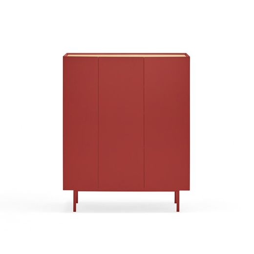 Weinregal-Beistellmöbel aus Holz in Burgunderrot und Eichenfarbe, 95 x 40 x 120 cm | Rand