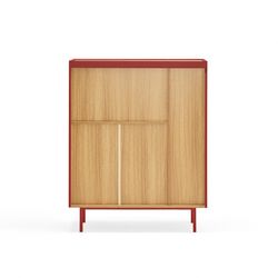 Weinregal-Beistellmöbel aus Holz in Burgunderrot und Eichenfarbe, 95 x 40 x 120 cm | Rand