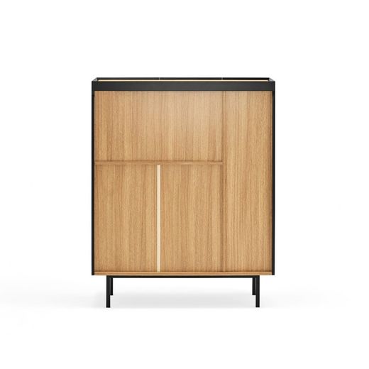 Wooden wine rack in black and oak, 95 x 40 x 120 cm | Arista