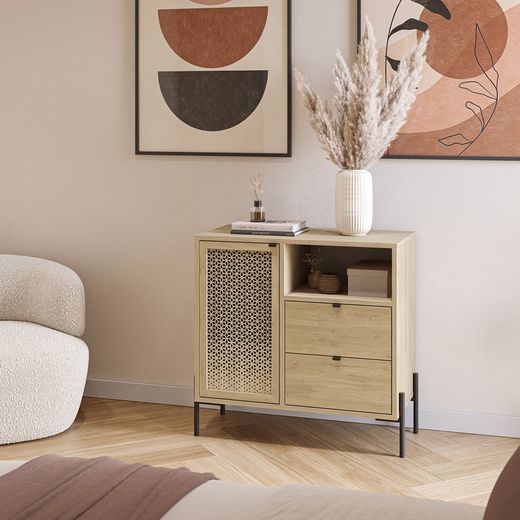 Auxiliary furniture made of wood and metal in oak colour, 84 x 40 x 80.5 cm | Inca