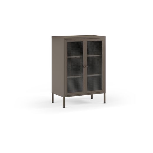 Mueble auxiliar de metal y cristal templado en moca, 70 x 40 x 100 cm | Layna