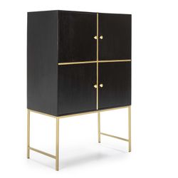 Wood and Gold/Black Metal Bar Cabinet, 100x50x151cm