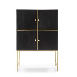 Wood and Gold/Black Metal Bar Cabinet, 100x50x151cm