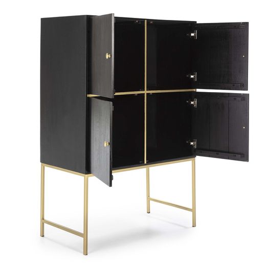 Wood and Gold/Black Metal Bar Cabinet, 100x50x151cm