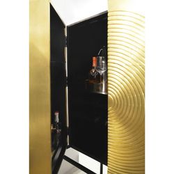 Barschrank aus Holz und goldfarbenem/schwarzem Metall, 91 x 56 x 152 cm