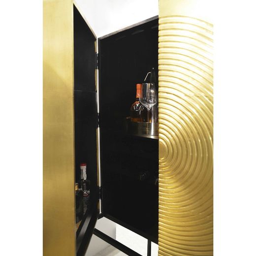 Barschrank aus Holz und goldfarbenem/schwarzem Metall, 91 x 56 x 152 cm