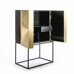 Barschrank aus Holz und goldfarbenem/schwarzem Metall, 91 x 56 x 152 cm