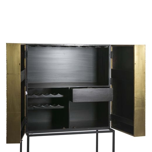 Barschrank aus Holz und goldfarbenem/schwarzem Metall, 91 x 56 x 152 cm