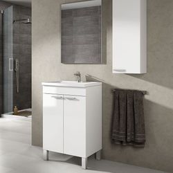 Mobile lavabo 2 ante bianco lucido con specchio e lavabo, 50 x 40 x 80 cm