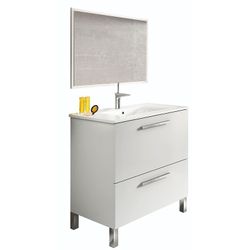 Mueble de baño blanco brillo con 1 puerta, 1 cajón y espejo, 80 x 45 x 80 cm