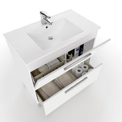 Mueble de baño blanco brillo con 1 puerta, 1 cajón y espejo, 80 x 45 x 80 cm