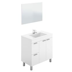 Glanzend witte wastafelmeubel met 2 deuren, 2 lades en spiegel, 80 x 45 x 80 cm