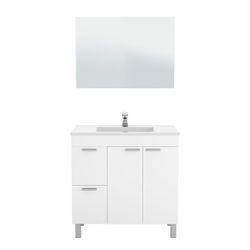 Glanzend witte wastafelmeubel met 2 deuren, 2 lades en spiegel, 80 x 45 x 80 cm