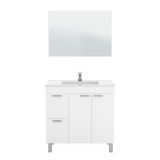Glanzend witte wastafelmeubel met 2 deuren, 2 lades en spiegel, 80 x 45 x 80 cm