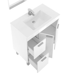 Glanzend witte wastafelmeubel met 2 deuren, 2 lades en spiegel, 80 x 45 x 80 cm