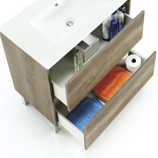 Tvättställsskåp med 2 lådor och spegel, 80 x 45 x 80 cm