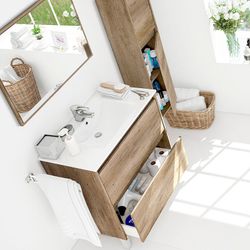 Washbasin cabinet with 2 drawers and mirror, 80 x 45 x 80 cm