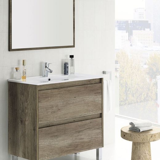 Tvättställsskåp med 2 lådor och spegel, 80 x 45 x 80 cm