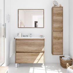 Washbasin cabinet with 2 drawers and mirror, 80 x 45 x 80 cm