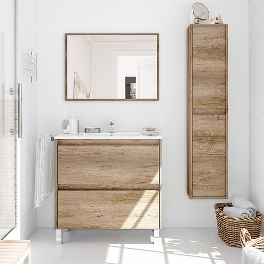 Tvättställsskåp med 2 lådor och spegel, 80 x 45 x 80 cm