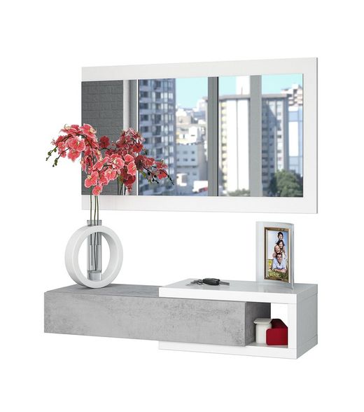 Gray/white wooden hall cabinet with mirror, 95x26x19 cm | NOON