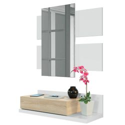 Hall furniture with mirror and 1 drawer in white and oak, 75 x 29 x 20 cm