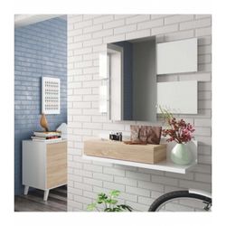 Hall furniture with mirror and 1 drawer in white and oak, 75 x 29 x 20 cm