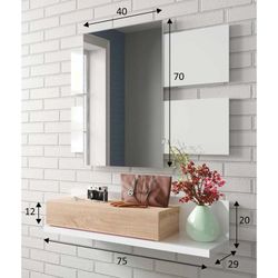 Hall furniture with mirror and 1 drawer in white and oak, 75 x 29 x 20 cm