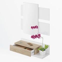 Hall furniture with mirror and 1 drawer in white and oak, 75 x 29 x 20 cm