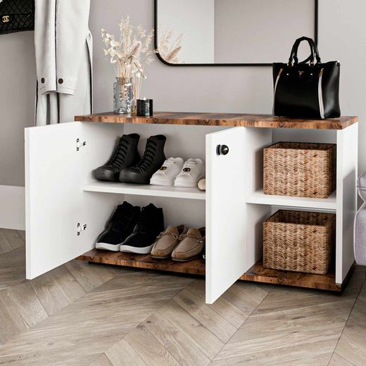 White and natural wooden hallway furniture, 90 x 32 x 53 cm | Kavala