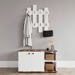 Mobile da ingresso in legno bianco e naturale, 90 x 32 x 53 cm | Kavala