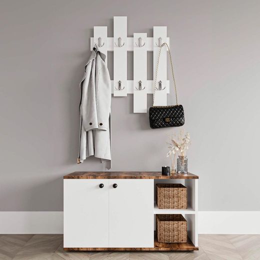 White and natural wooden hallway furniture, 90 x 32 x 53 cm | Kavala