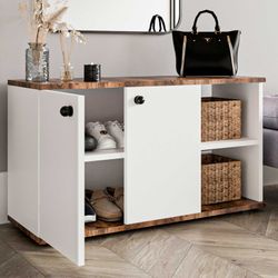 White and natural wooden hallway furniture, 90 x 32 x 53 cm | Kavala