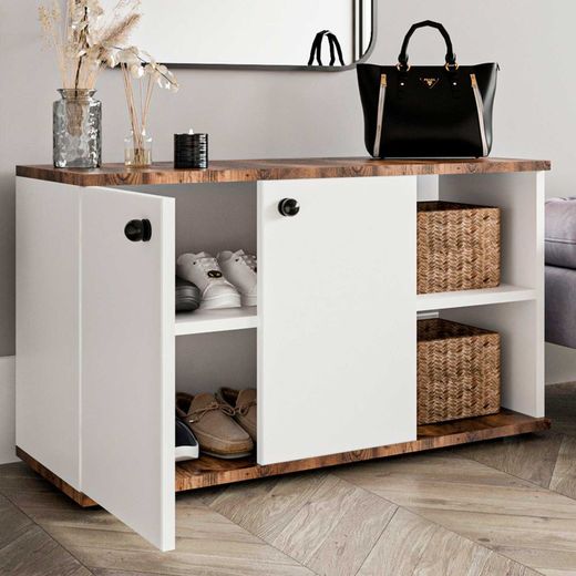 White and natural wooden hallway furniture, 90 x 32 x 53 cm | Kavala