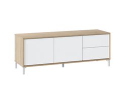 TV cabinet in natural/white wood, 130x41x47 cm | BROOKLYN
