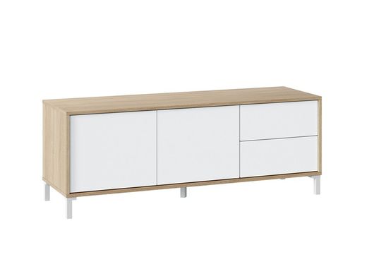 TV cabinet in natural/white wood, 130x41x47 cm | BROOKLYN