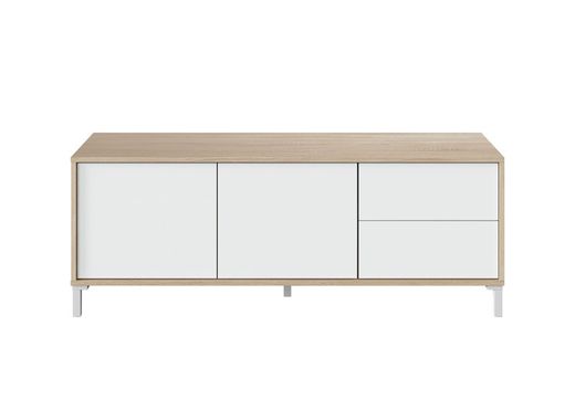 TV cabinet in natural/white wood, 130x41x47 cm | BROOKLYN