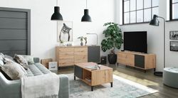 TV cabinet in natural wood/anthracite grey, 130x41x47 cm | BROOKLYN