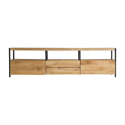 Celle TV-skåp av mangoträ i svart/natur, 190 x 40 x 52 cm