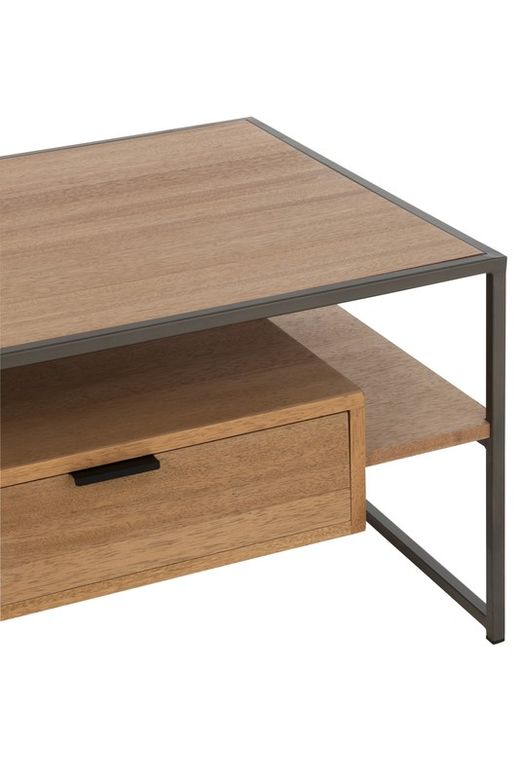 TV-Schrank mit 1 Schublade aus naturfarbenem/schwarzem Holz und Metall, 120 x 60 x 42,5 cm